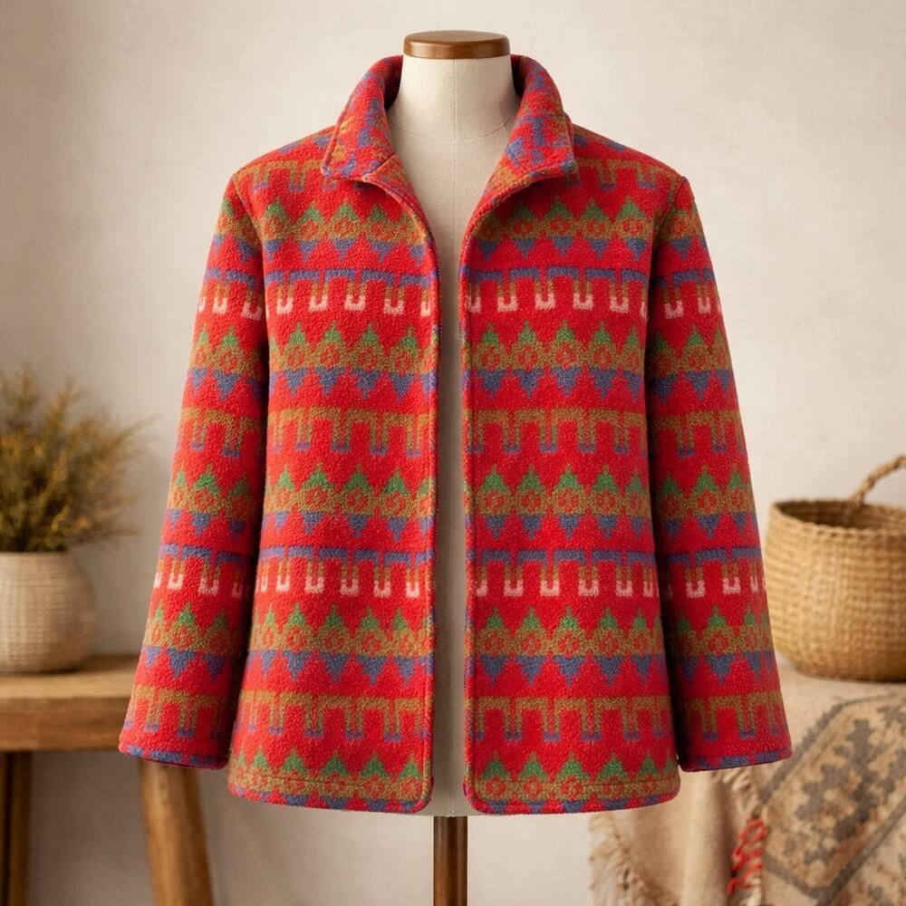 Vintage Central Falls Aztec Flannel Fleece Cardigan Medium USA